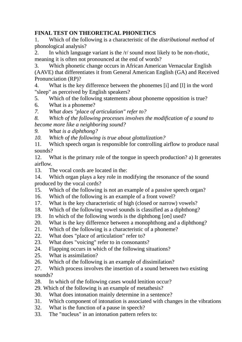 FINAL TEST ON THEORETICAL PHONETICS