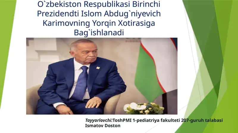 Islom Abdug‘aniyevich Karimovning Yorqin Xotirasiga Bag`ishlanadi
