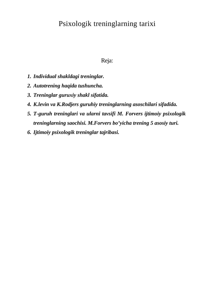 Psixologik treninglarning tarixi