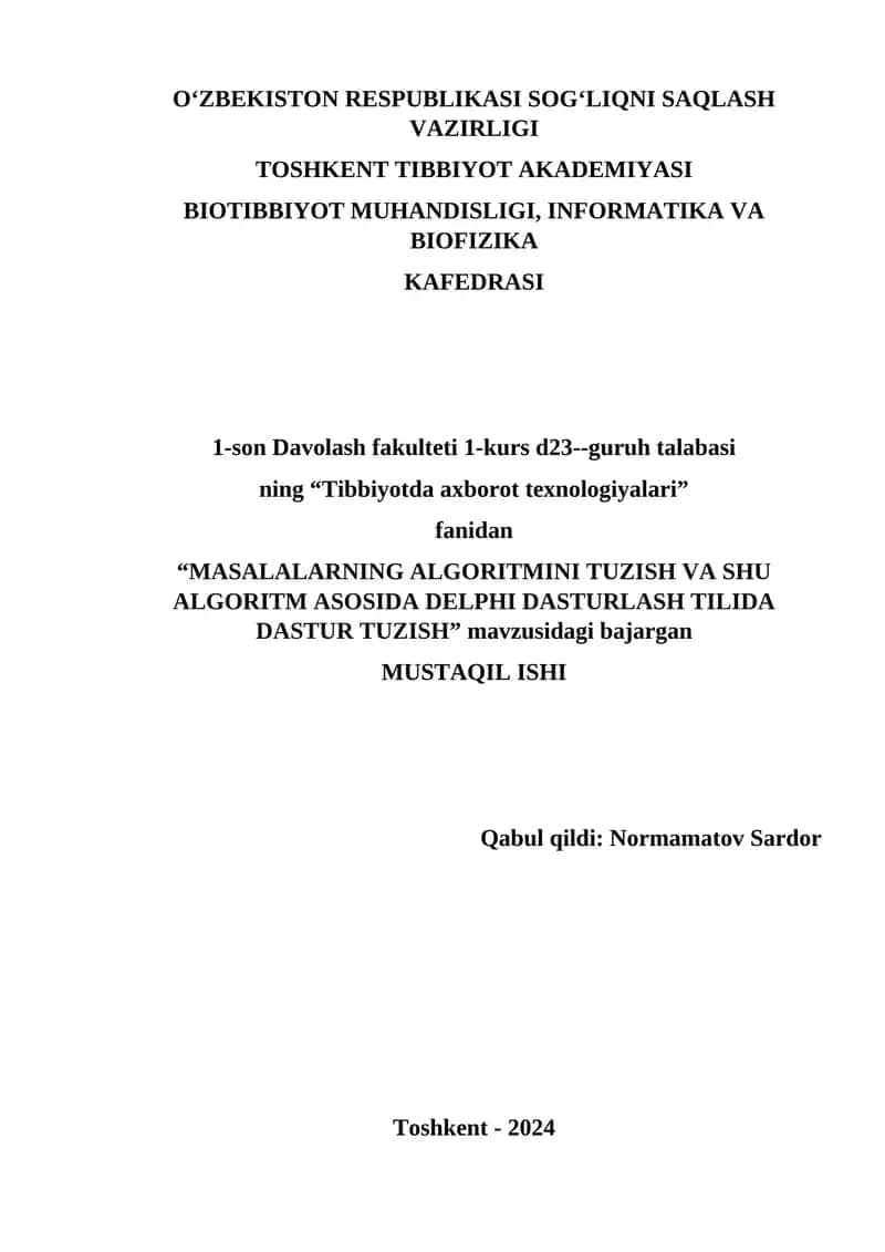 "Tibbiyotda axborot texnologiyalari"