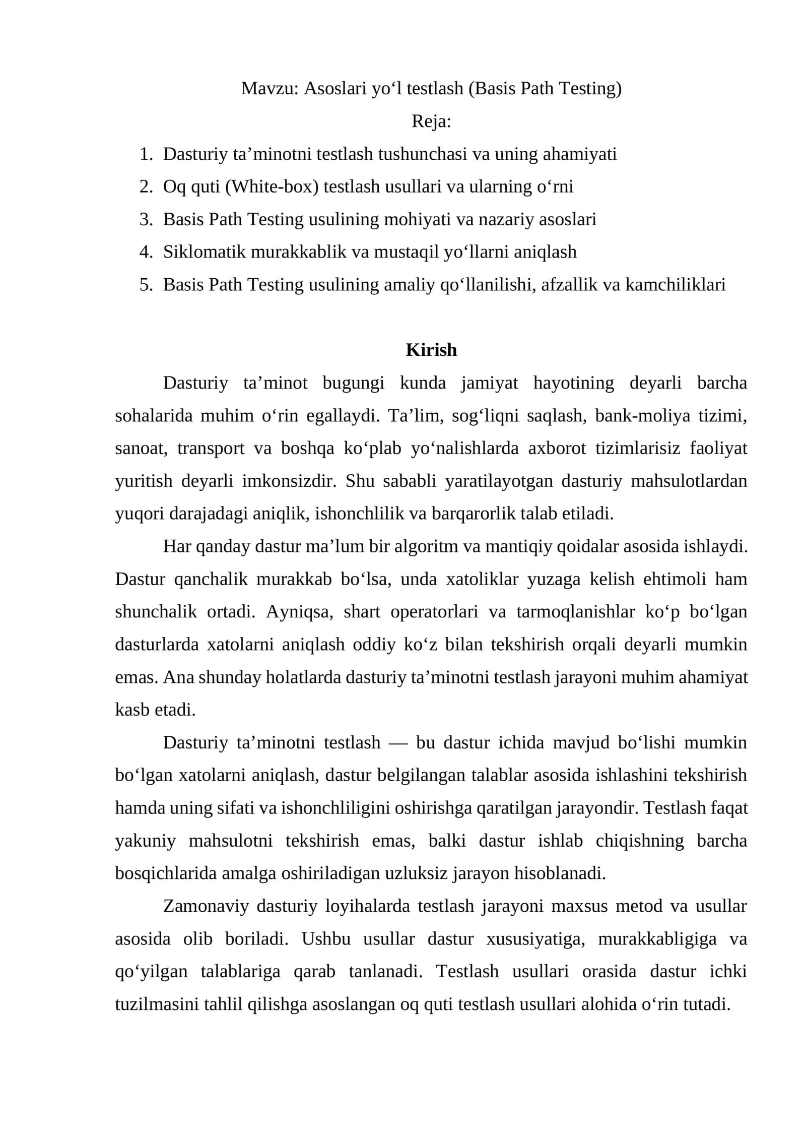 Asoslari yo‘l testlash (Basis Path Testing)