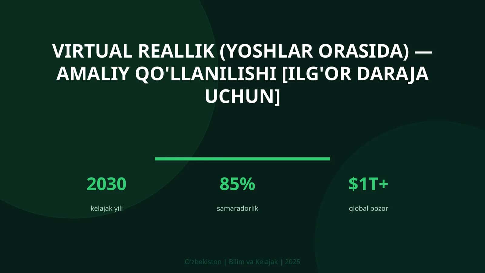 Virtual reallik (yoshlar orasida) — amaliy qo'llanilishi [ilg'or daraja uchun]