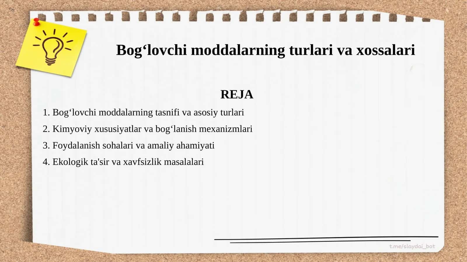 Bog‘lovchi moddalarning turlari va xossalari