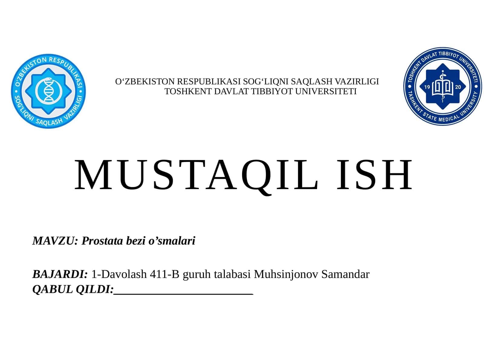 Prostata bezi o’smalari