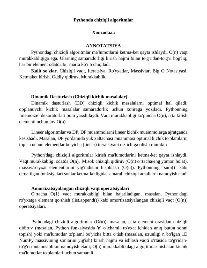 Pythonda chiziqli algoritmlar