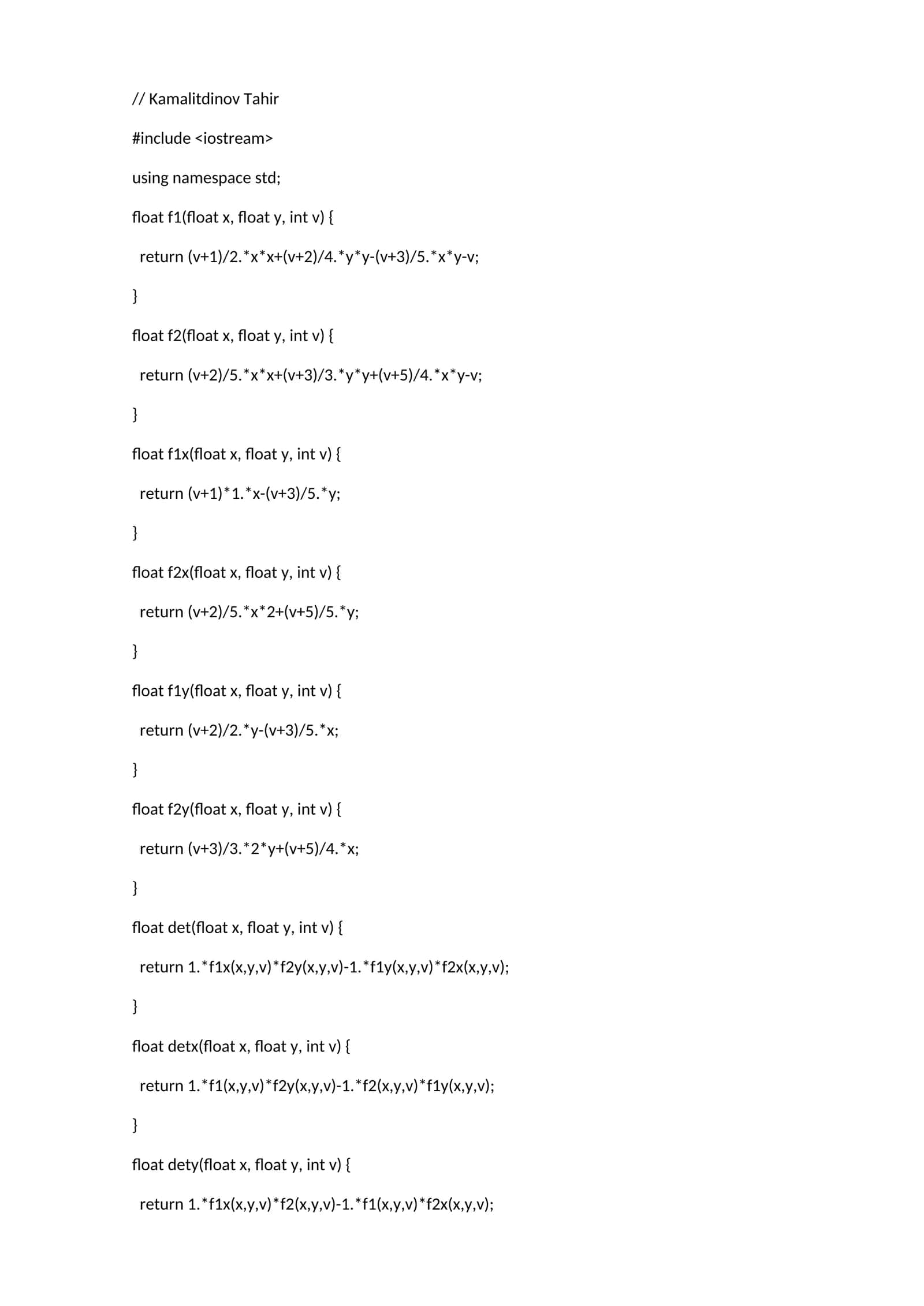 Mathematical functions for calculating various equations