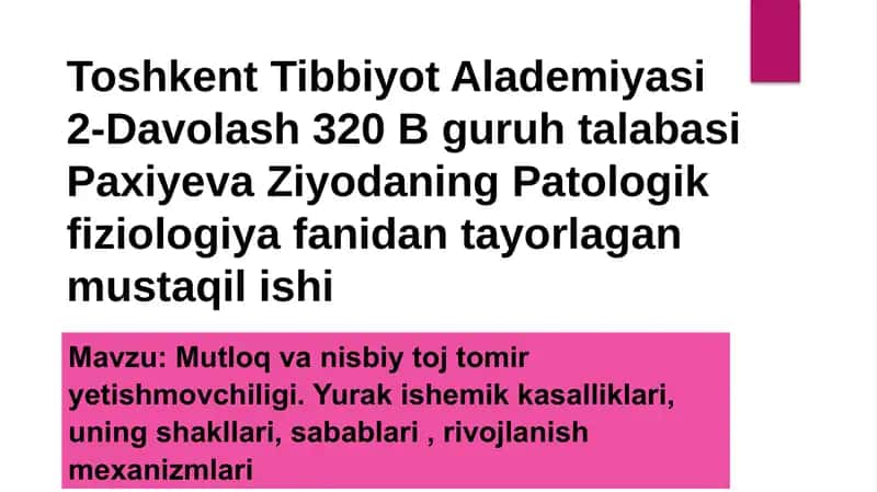 Tomirlar Yuragi Shemik Kasalliklari