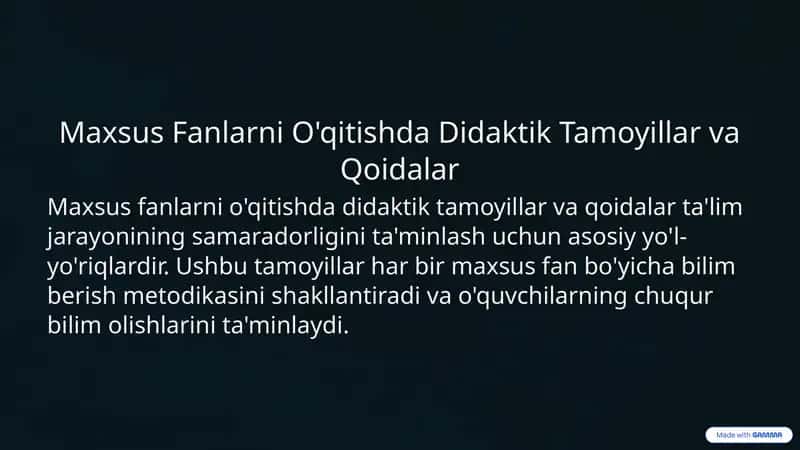 Maxsus Fanlarni O'qitishda Didaktik Tamoyillar va Qoidalar