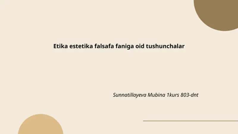 Etika estetika falsafa faniga oid tushunchalar