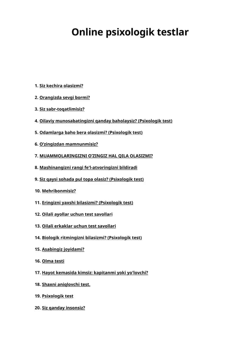 Online psixologik testlar