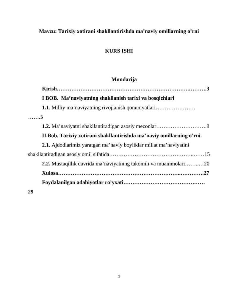 Tarixiy xotirani shakllantirishda ma’naviy omillarning o’rni