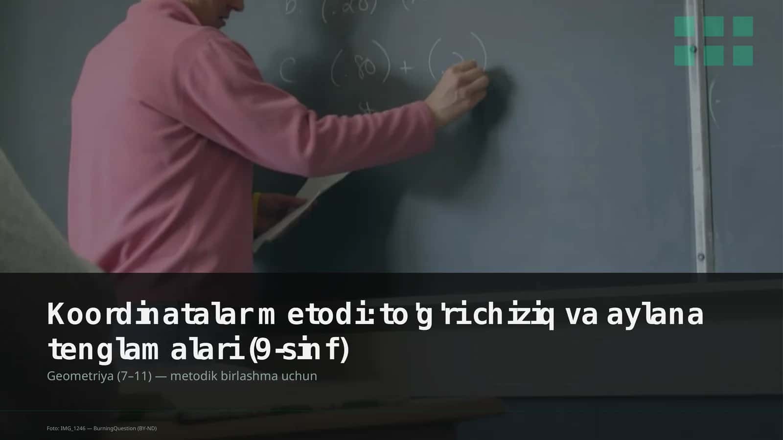 Koordinatalar metodi: to'g'ri chiziq va aylana tenglamalari (9-sinf)