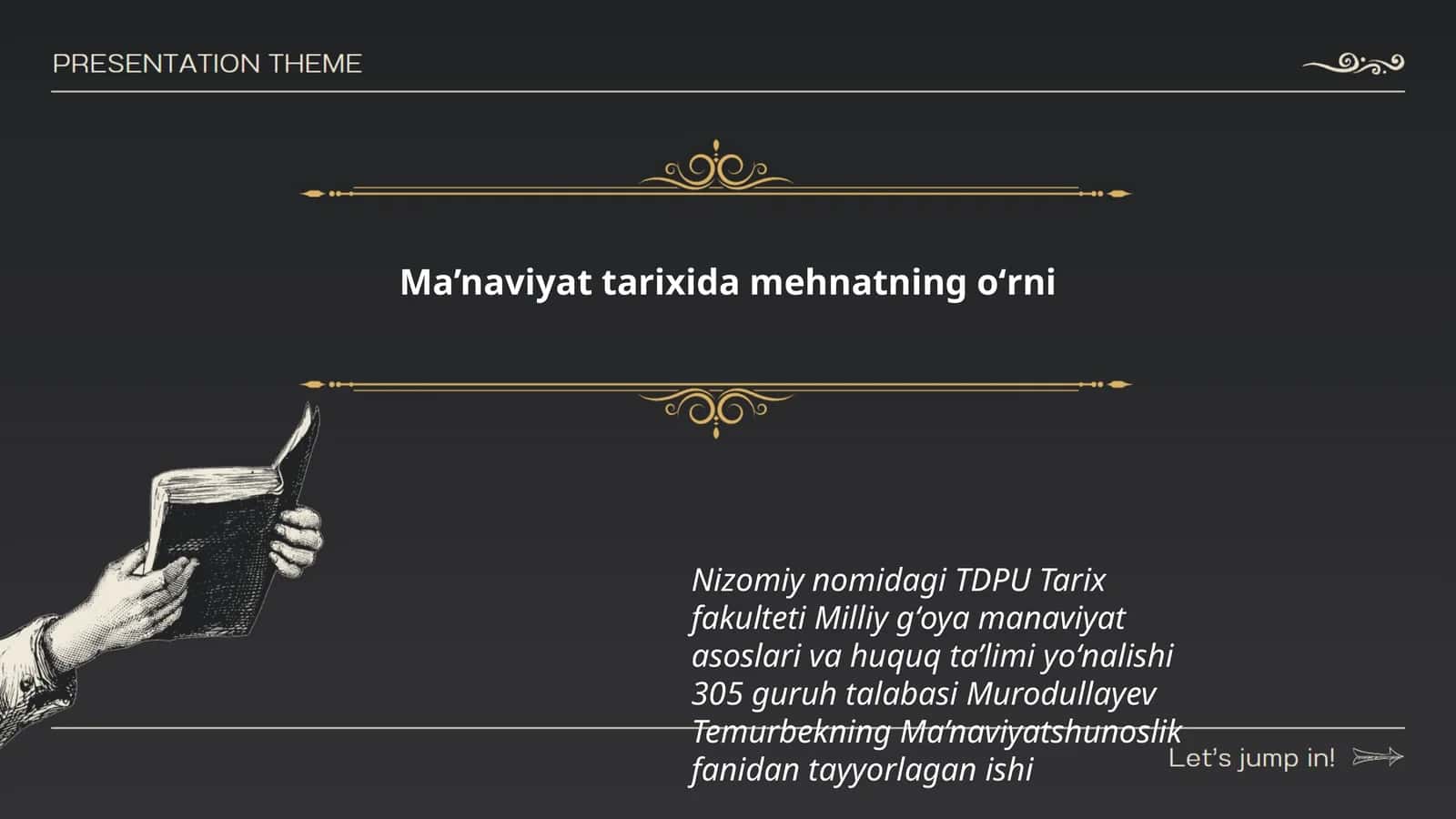 Murodullayev Temurbekning Ma’naviyatshunoslik fanidan tayyorlagan ishi
