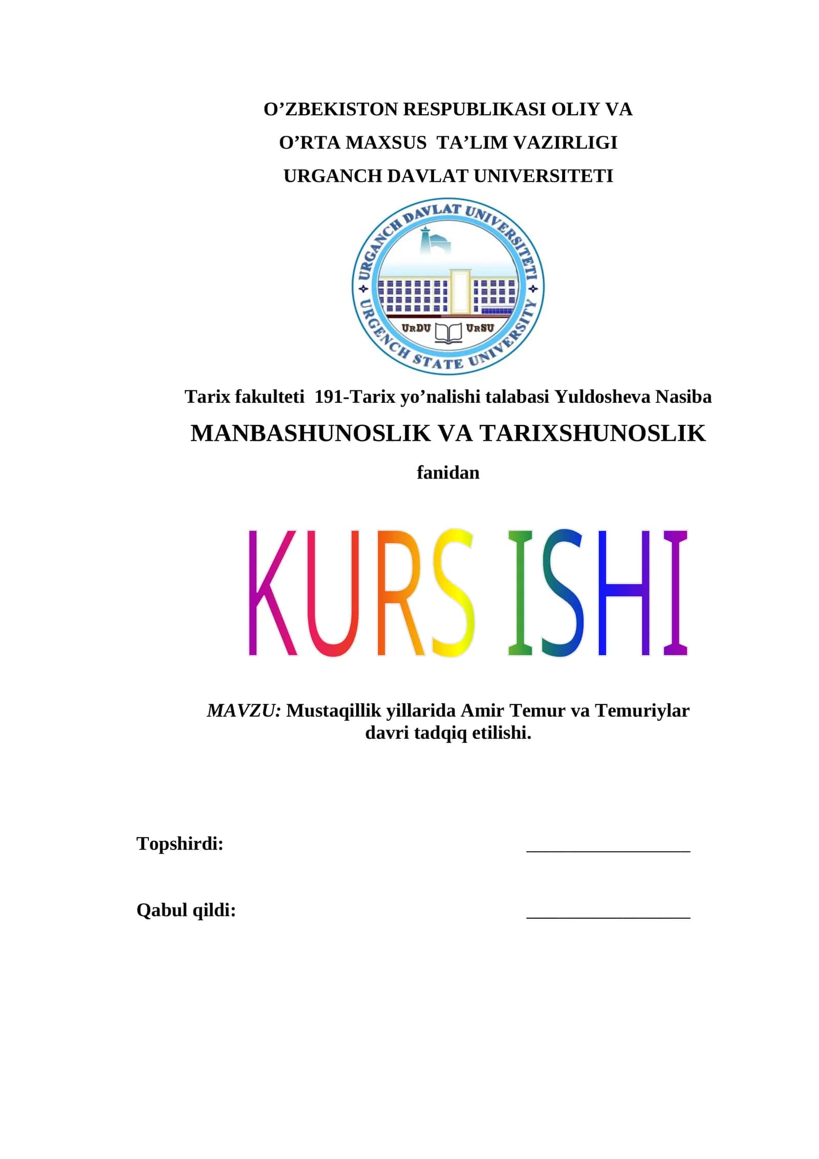 Mustaqillik yillarida Amir Temur va Temuriylar davri tadqiq etilishi