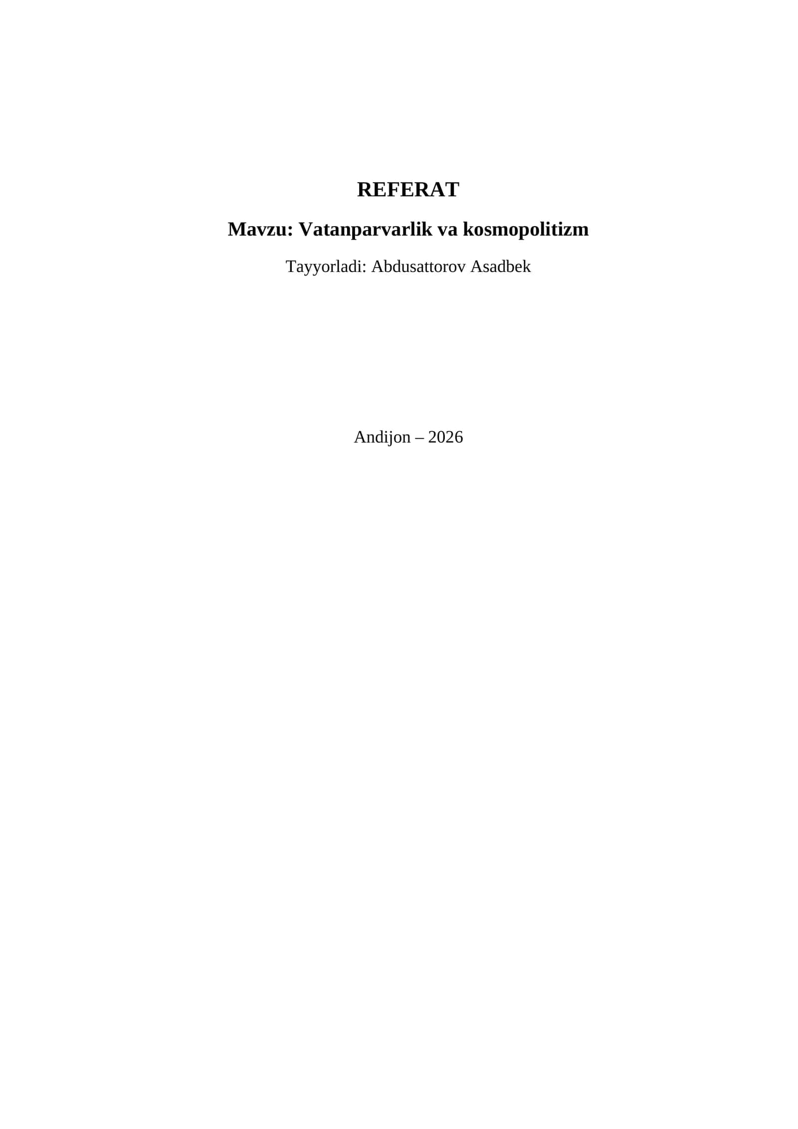 Vatanparvarlik va kosmopolitizm