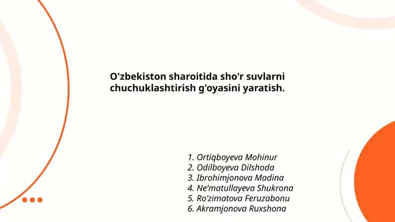 Sho'r Suvlarni Chuchuklashtirish G'oyasi