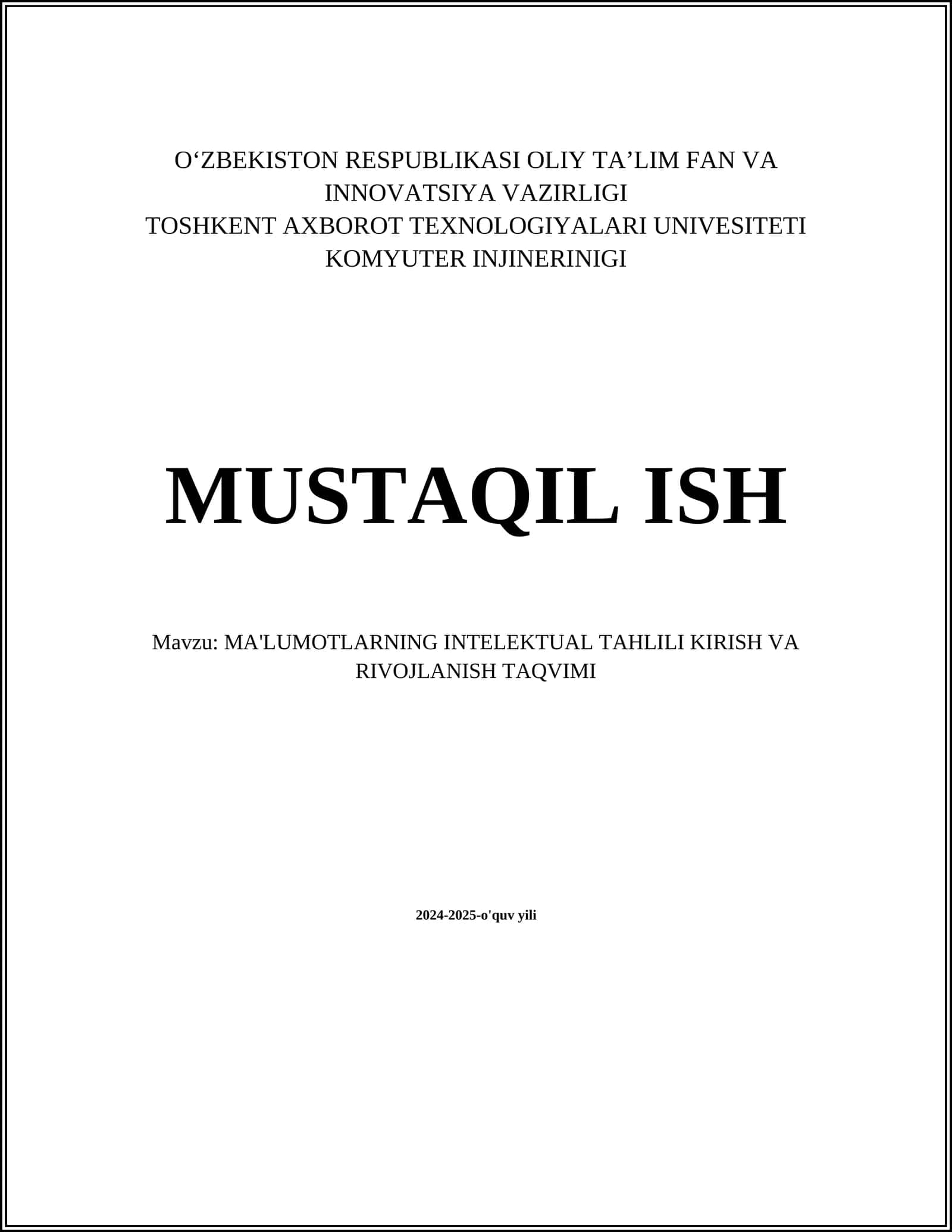 MA'LUMOTLARNING INTELEKTUAL TAHLILI