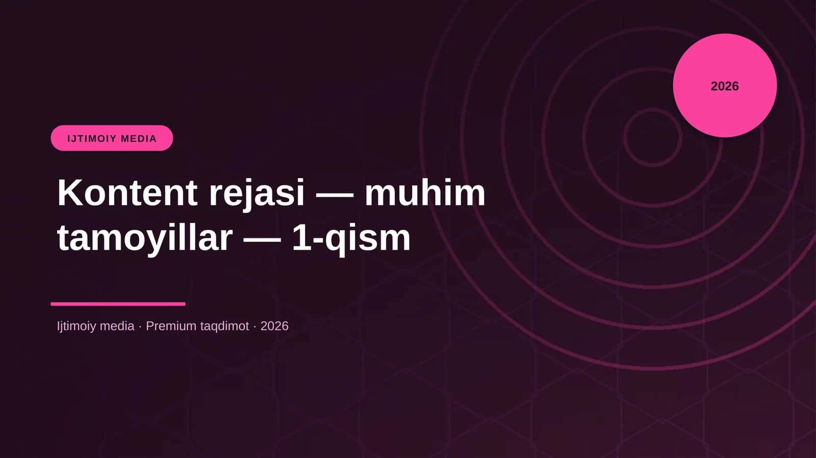 Kontent rejasi — muhim tamoyillar — 1-qism