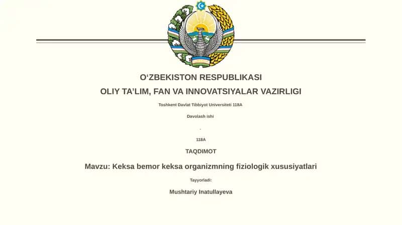 Keksa bemor keksa organizmning fiziologik xususiyatlari