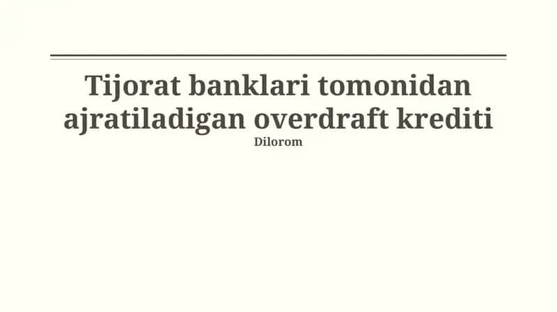 Tijorat Banklari Tomonidan Taqdim Etilayotgan Oʻz-oʻzini Moliyalashtirish Kreditlari