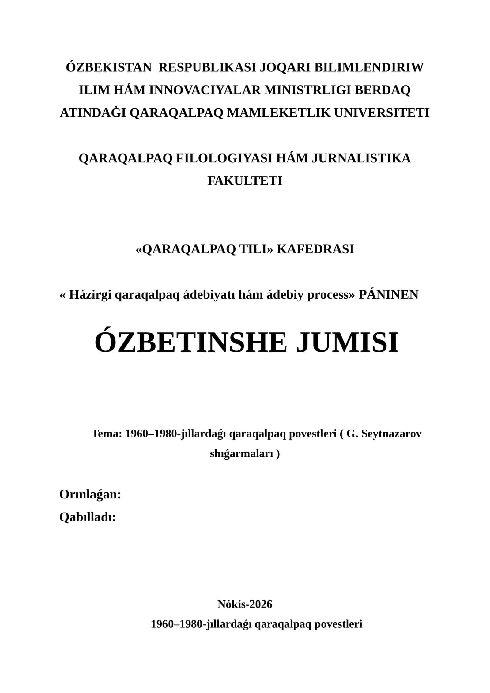QARAQALPAQ POVESTLERI (G. Seytnazarov shıǵarmaları)