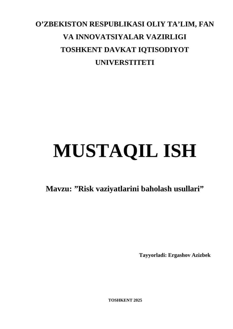 Risk vaziyatlarini baholash usullari