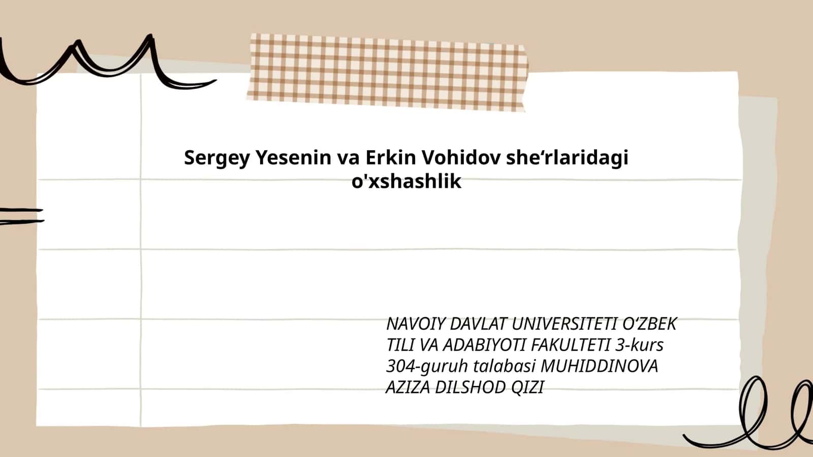 Sergey Yesenin va Erkin Vohidov she‘rlaridagi o'xshashlik