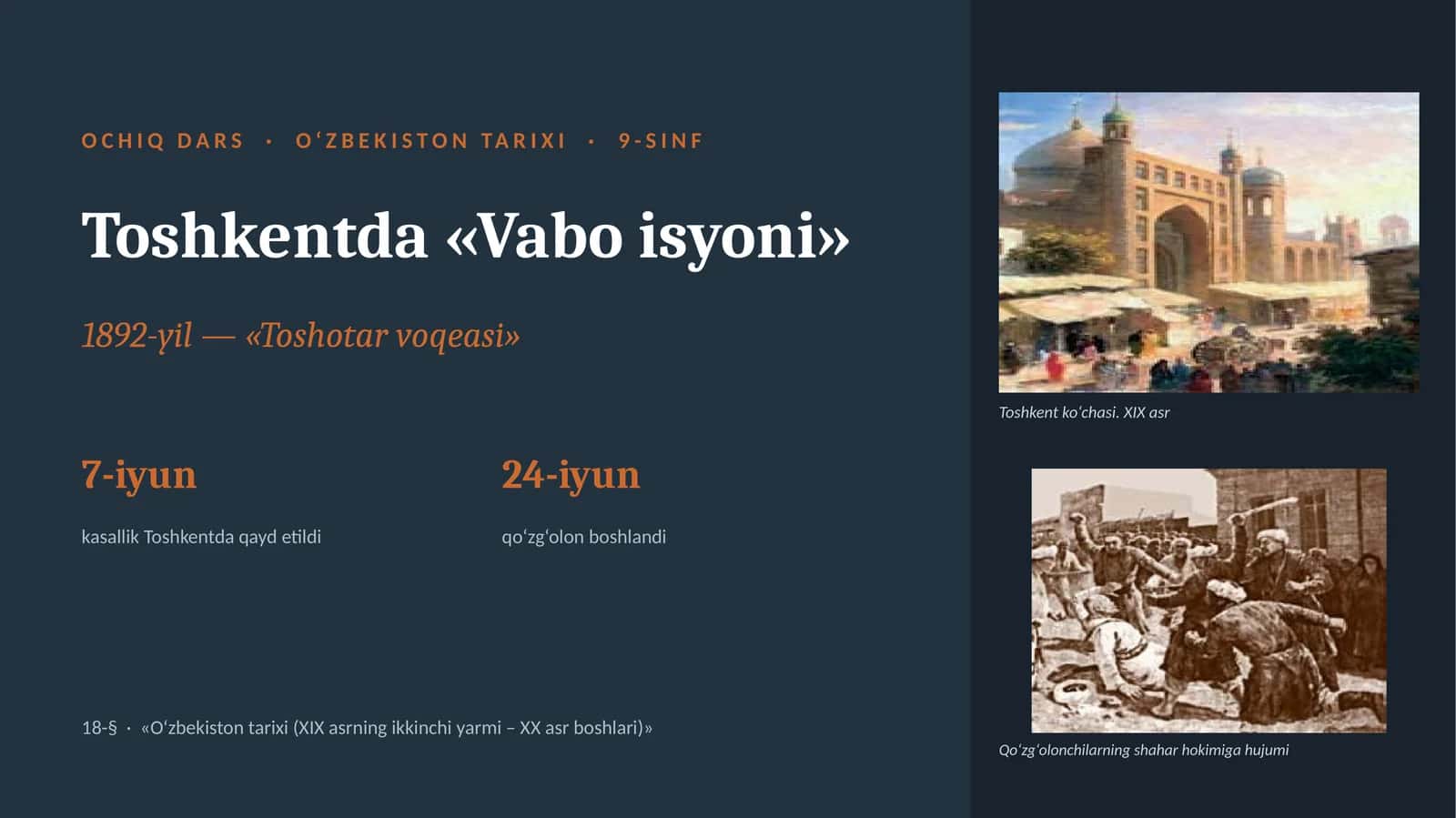 OCHIQ DARS · O‘ZBEKISTON TARIXI · 9-SINF • VABO ISYONI