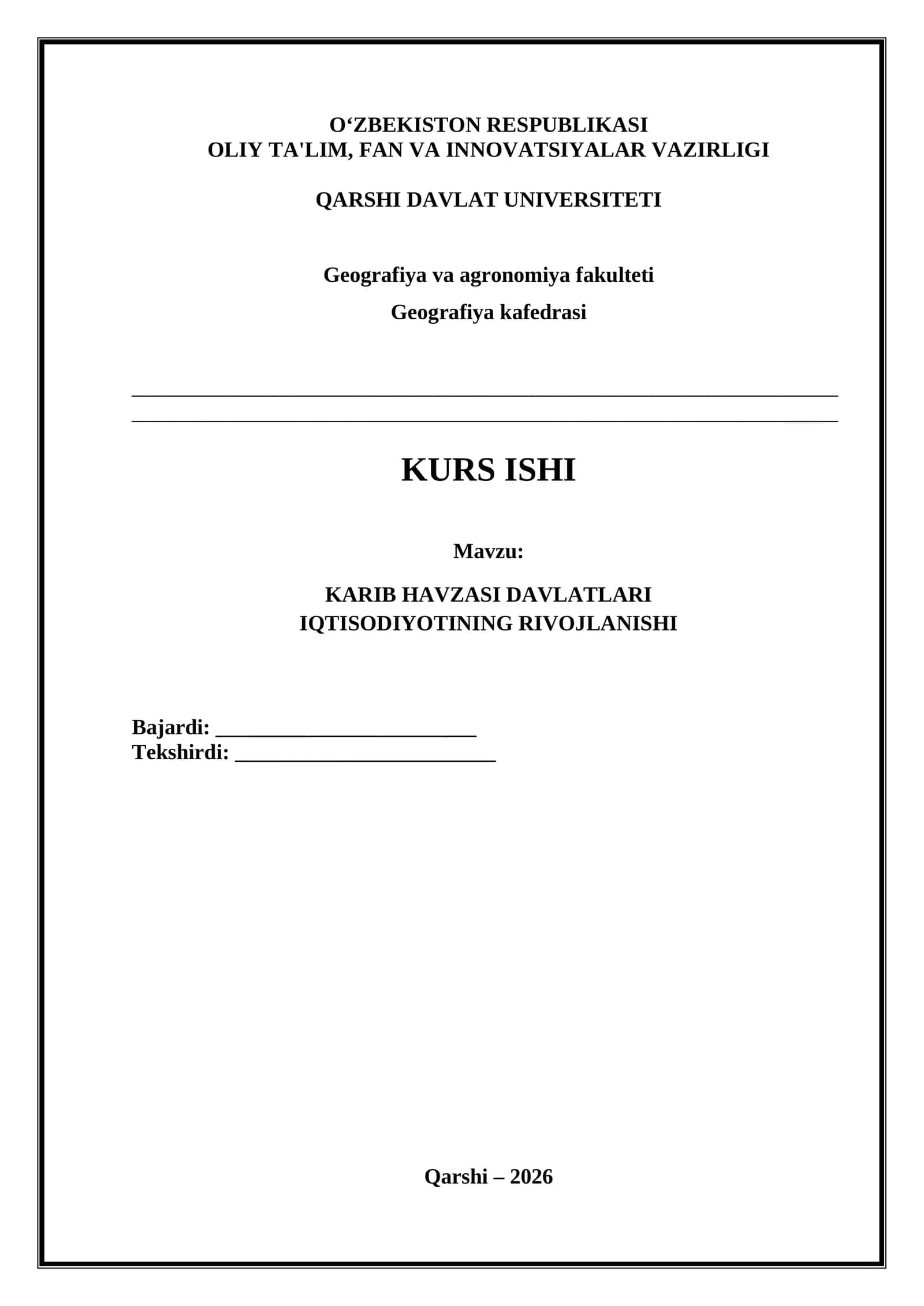 KARIB HAVZASI DAVLATLARI IQTISODIYOTINING RIVOJLANISHI