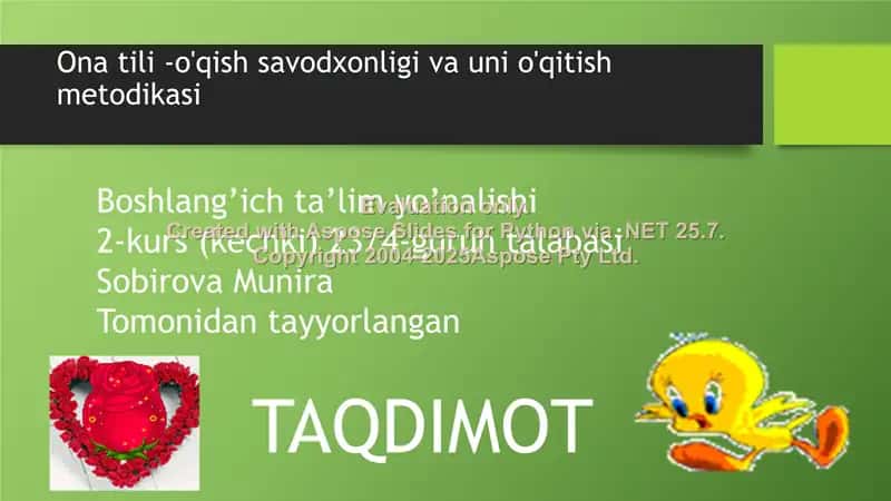 Ona tili - o'qish savodxonligi va uni o'qitish metodikasi
