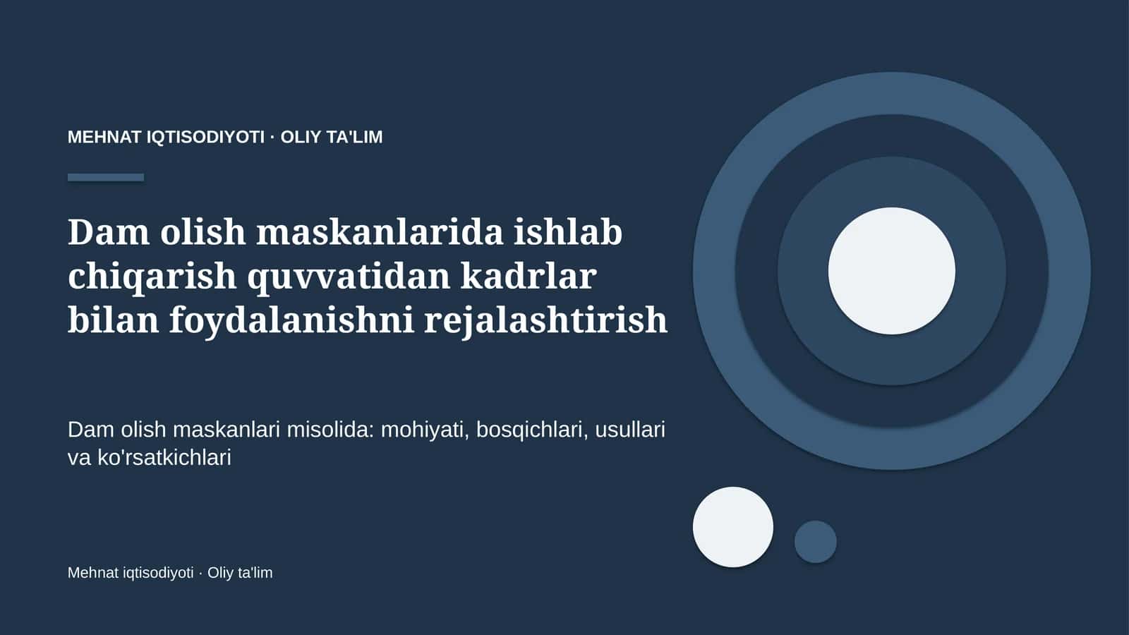 Dam olish maskanlarida ishlab chiqarish quvvatidan kadrlar bilan foydalanishni rejalashtirish