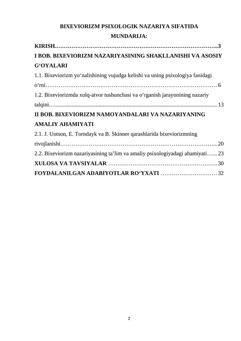 BIXEVIORIZM PSIXOLOGIK NAZARIYA SIFATIDA
