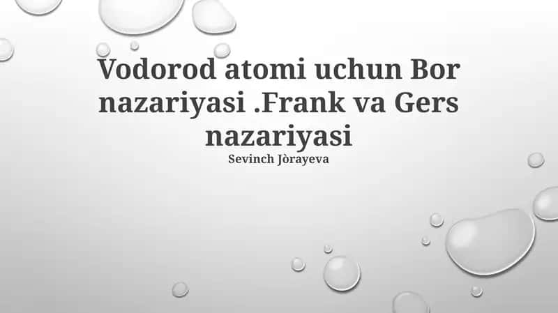Bor nazariyasi vodorod atomi uchun