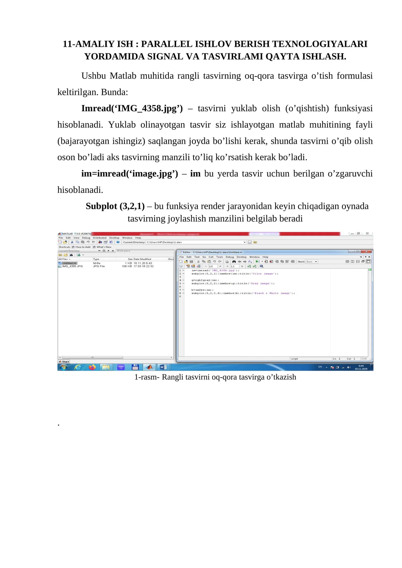 PARALLEL ISHLOV BERISH TEXNOLOGIYALARI YORDAMIDA SIGNAL VA TASVIRLAMI QAYTA ISHLASH