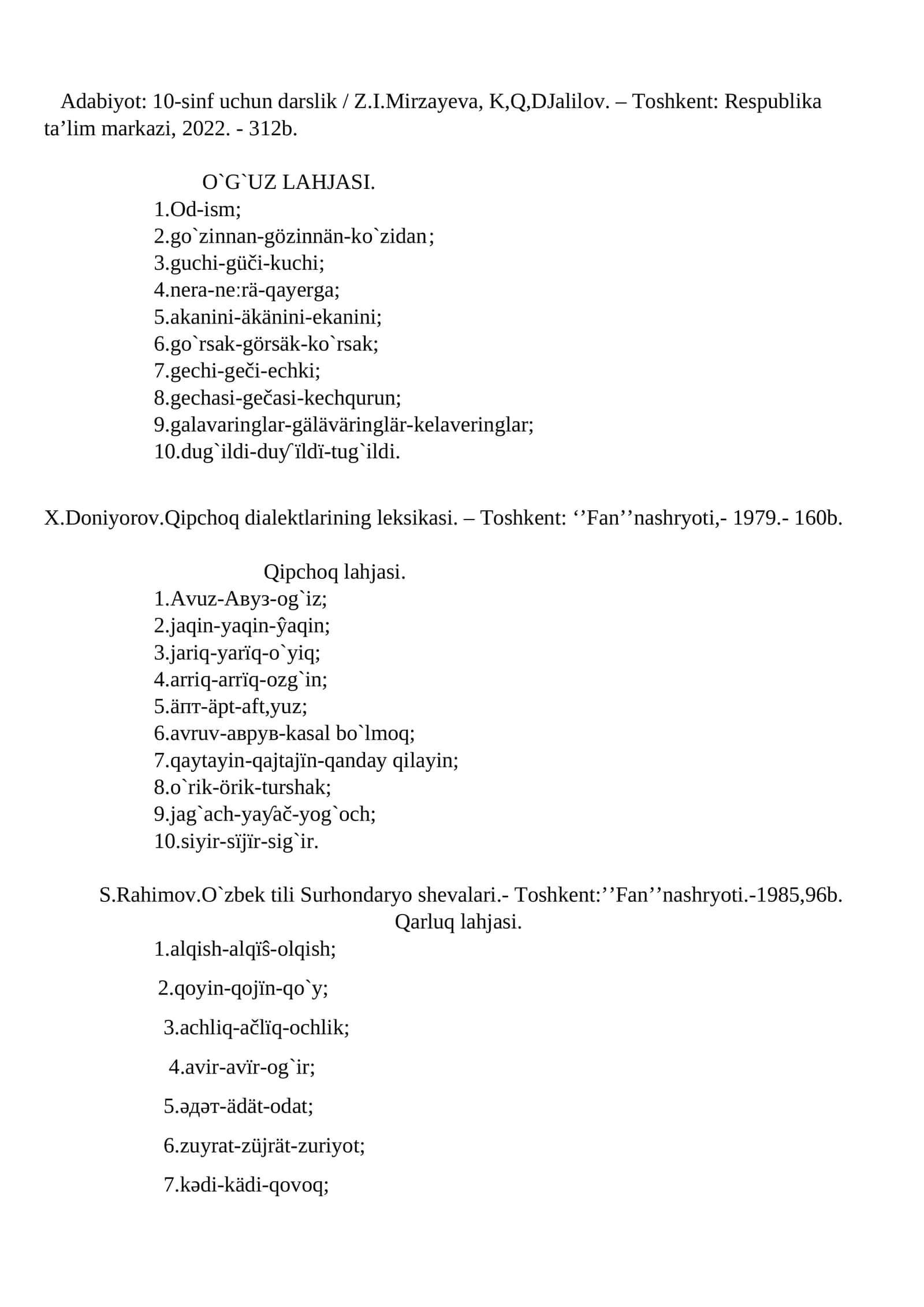 Adabiyot: 10-sinf uchun darslik / Z.I.Mirzayeva, K,Q,DJalilov