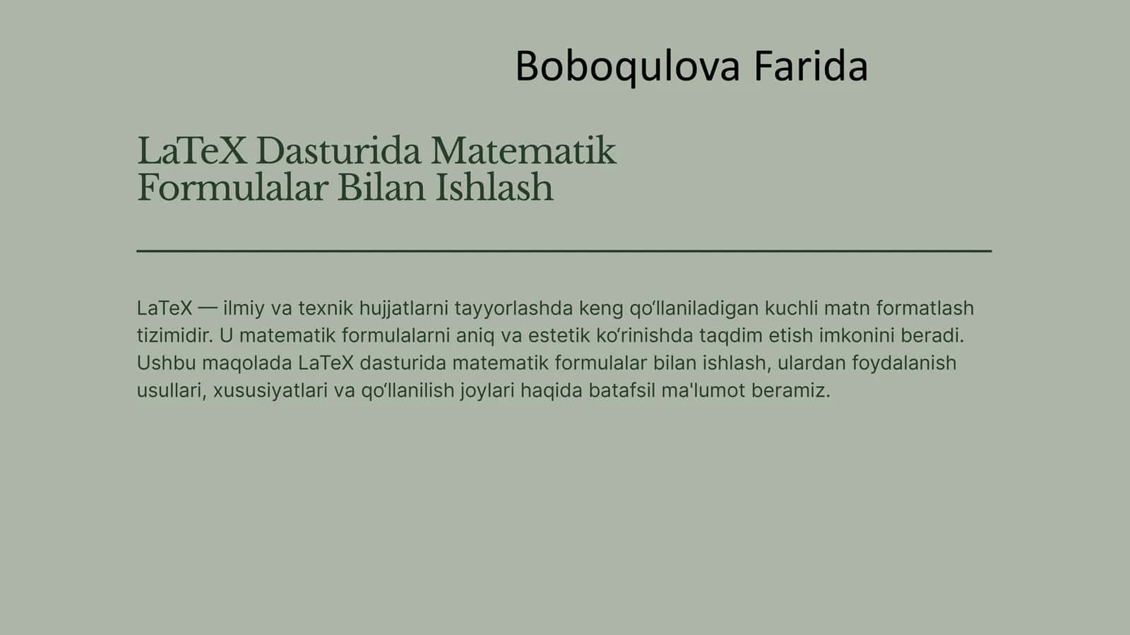 LaTeX Dasturida Matematik Formulalar Bilan Ishlash