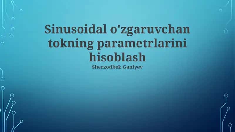 Sinusoidal Tokning Asosiy Parametrlari