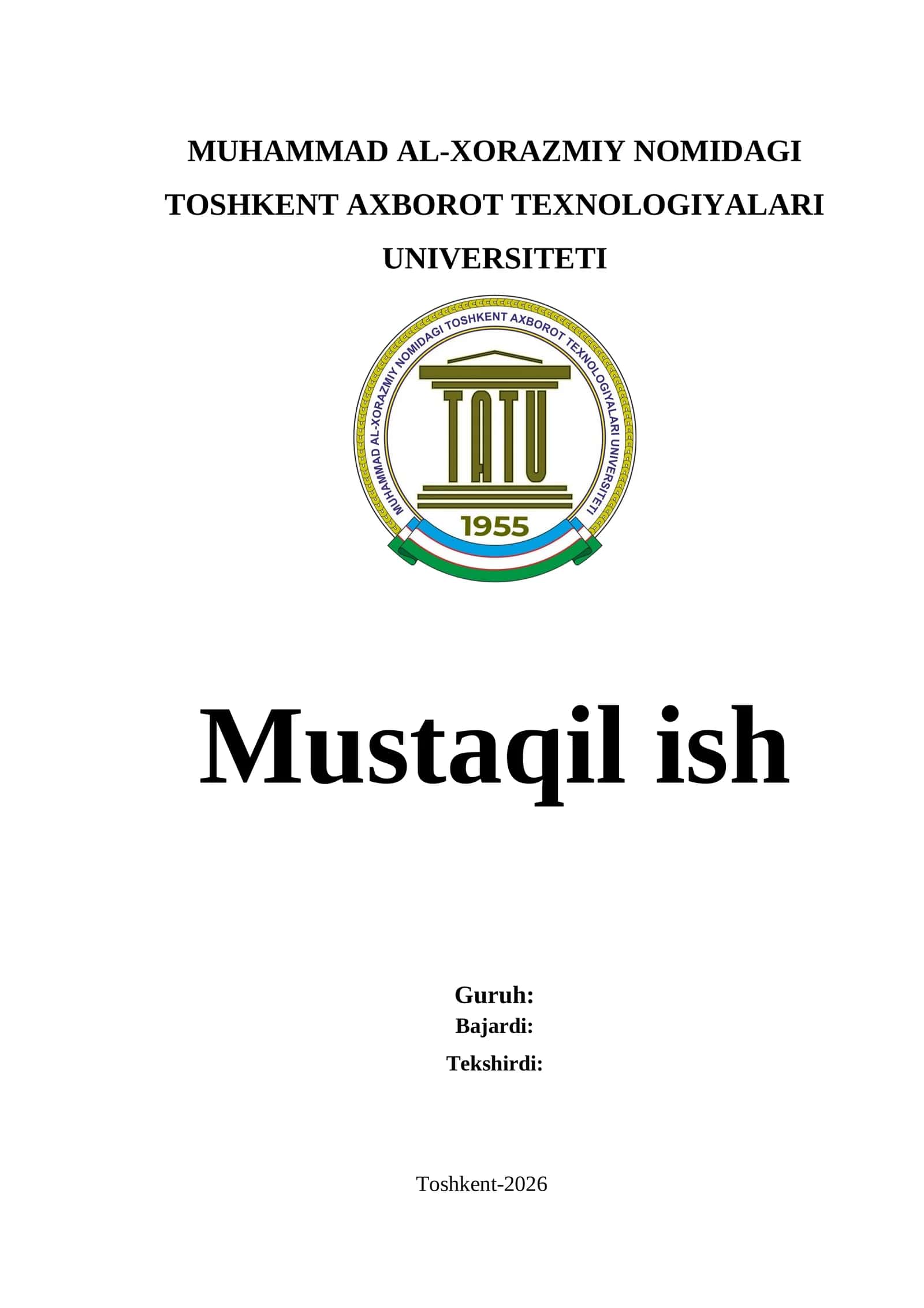 TOSHKENT AXBOROT TEXNOLOGIYALARI UNIVERSITETI