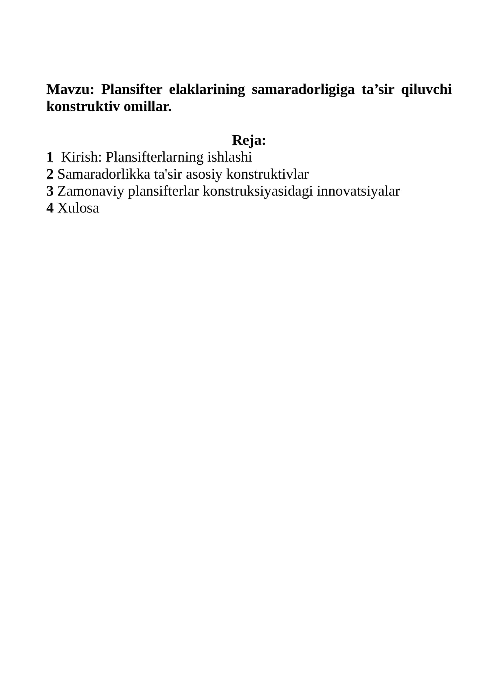 Plansifter elaklarining samaradorligiga ta’sir qiluvchi konstruktiv omillar