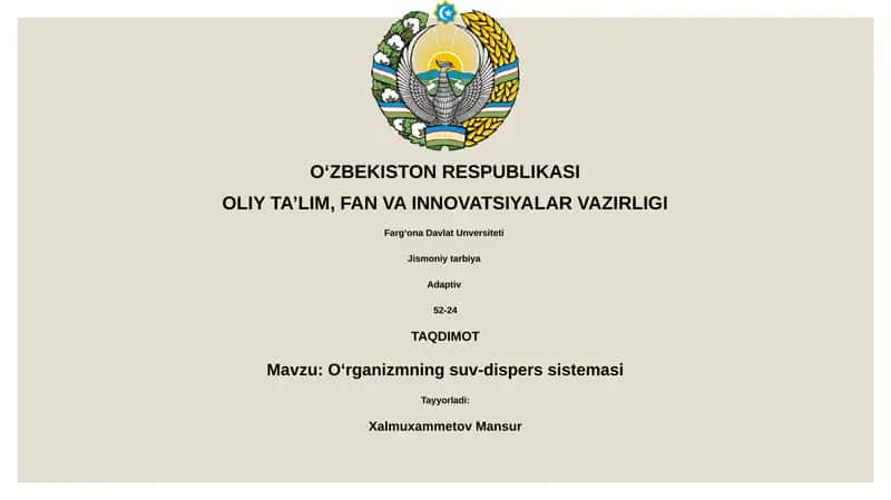 Oʻrganizmning suv-dispers sistemasi