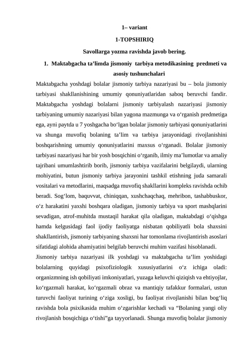 Maktabgacha ta’limda jismoniy tarbiya metodikasi