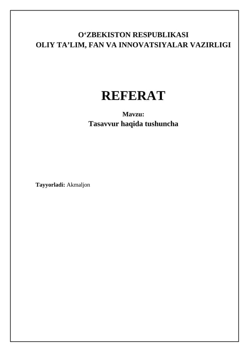 Tasavvur haqida tushuncha