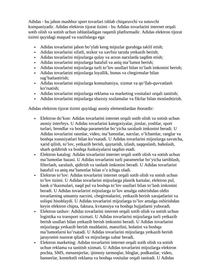 Adidas elektron tijorat tizimi