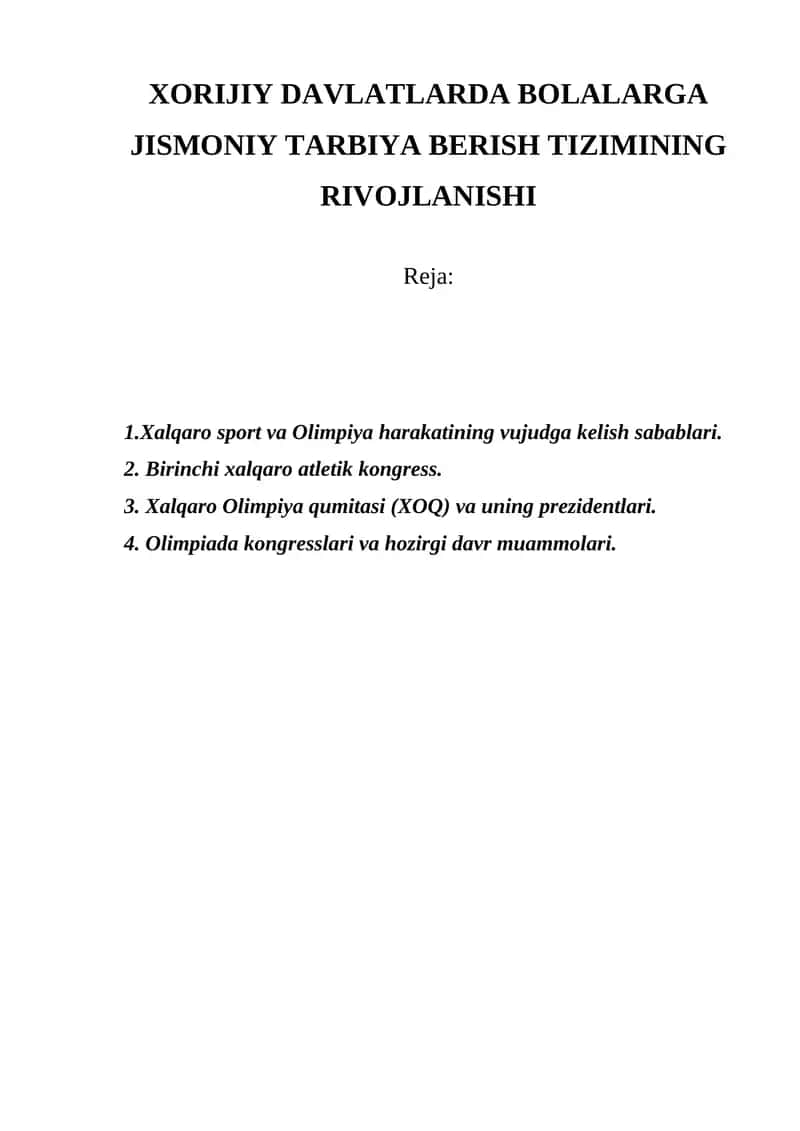 XORIJIY DAVLATLARDA BOLALARGA JISMONIY TARBIYA BERISH TIZIMINING RIVOJLANISHI