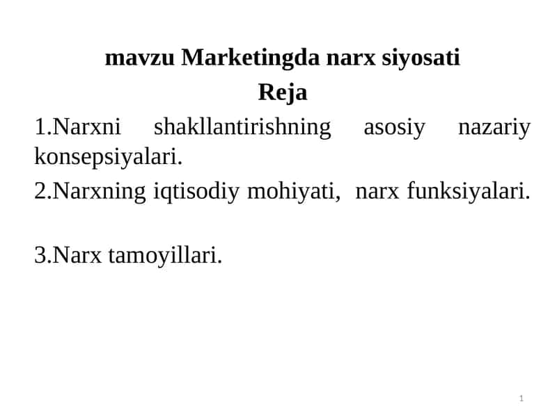 Marketingda narx siyosati