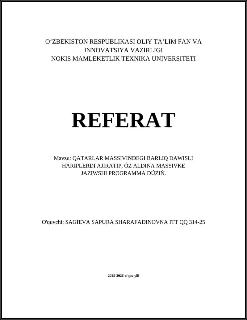 QATARLAR MASSIVINDEGI BARLIQ DAWISLI HÁRIPLERDI AJIRATIP, ÓZ ALDINA MASSIVKE JAZIWSHI PROGRAMMA DÚZIŃ
