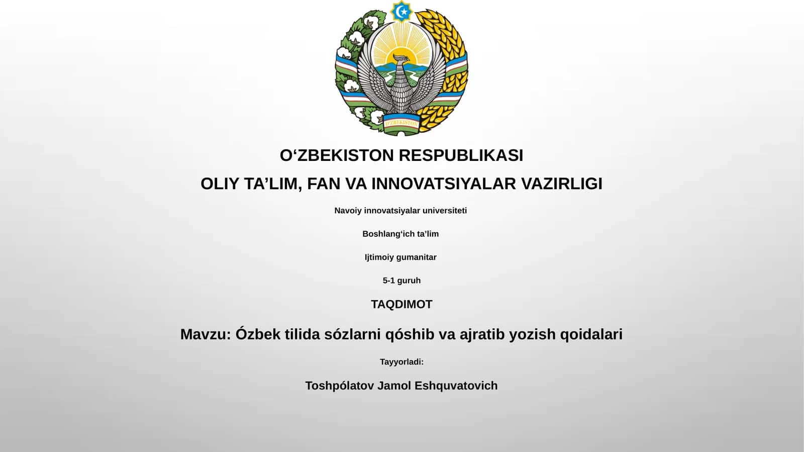 Ózbek tilida sózlarni qóshib va ajratib yozish qoidalari