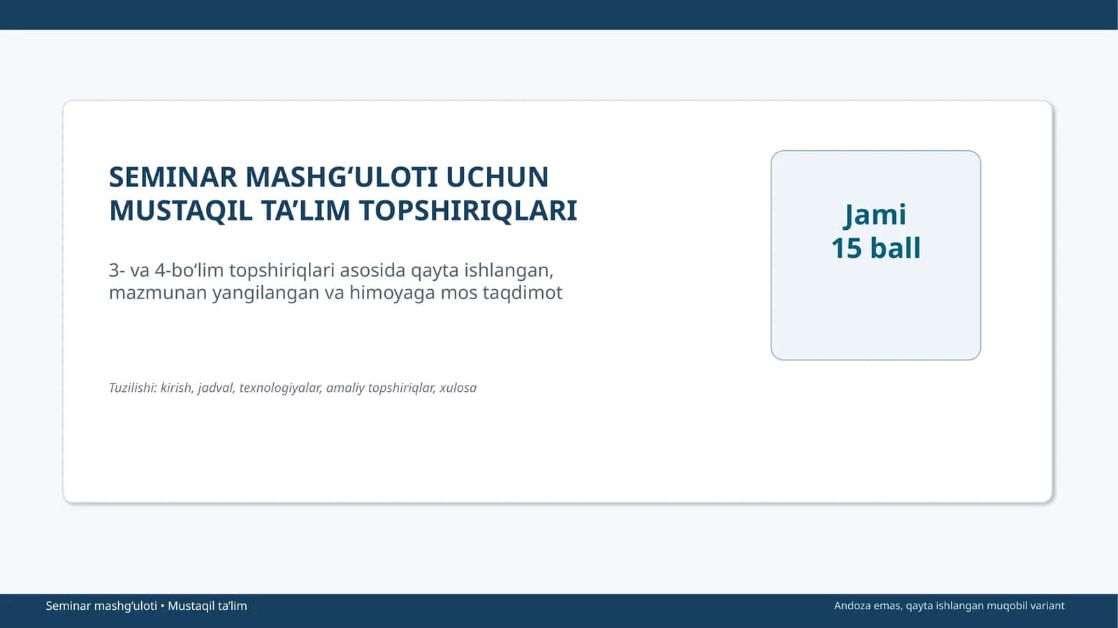 MUSTAQIL TA’LIM TOPSHIRIQLARI