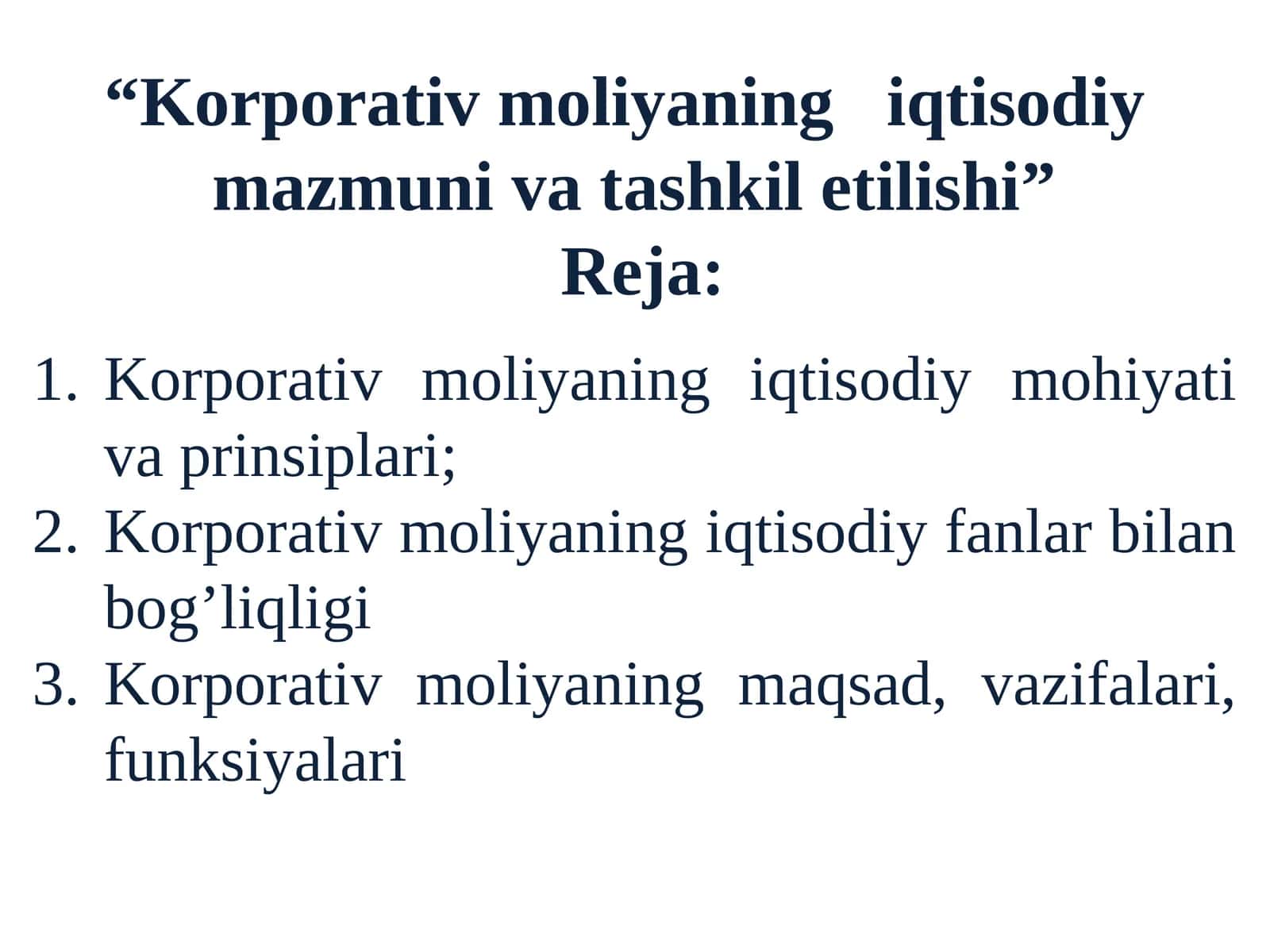 Korporativ moliyaning iqtisodiy mazmuniva tashkil etilishi
