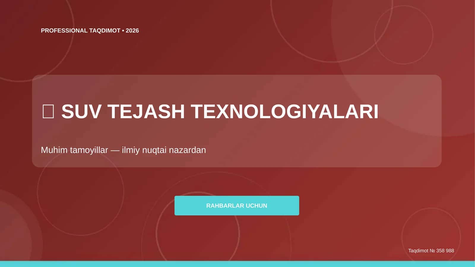 SUV TEJASH TEXNOLOGIYALARI: Muhim tamoyillar